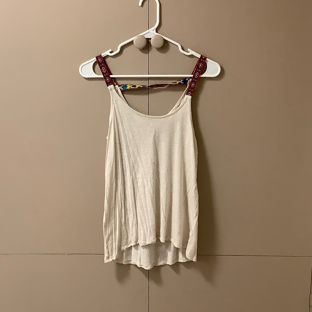 Trillium Off-White Tank Top with Burgundy Straps